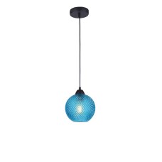 8103995 Висечка светилка Виенти Плаво стакло со црн метал Е27 Нова Луче